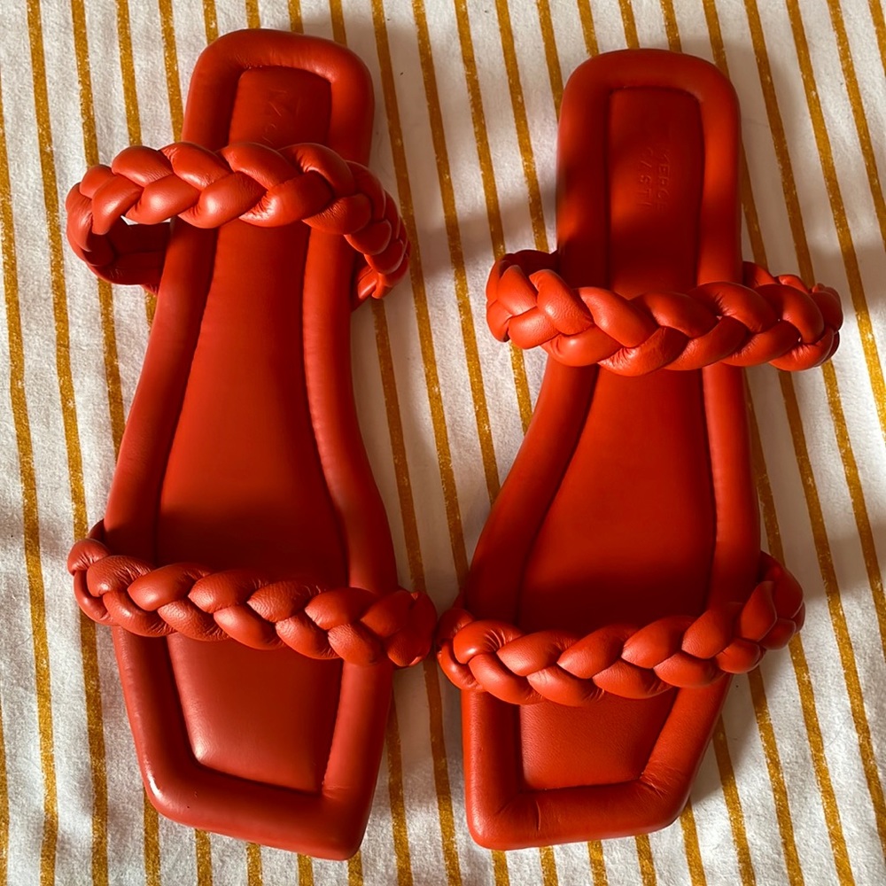 Mercedes Castillo Burnt Orange Vivian Braided Slide Sandal with Dust Bag